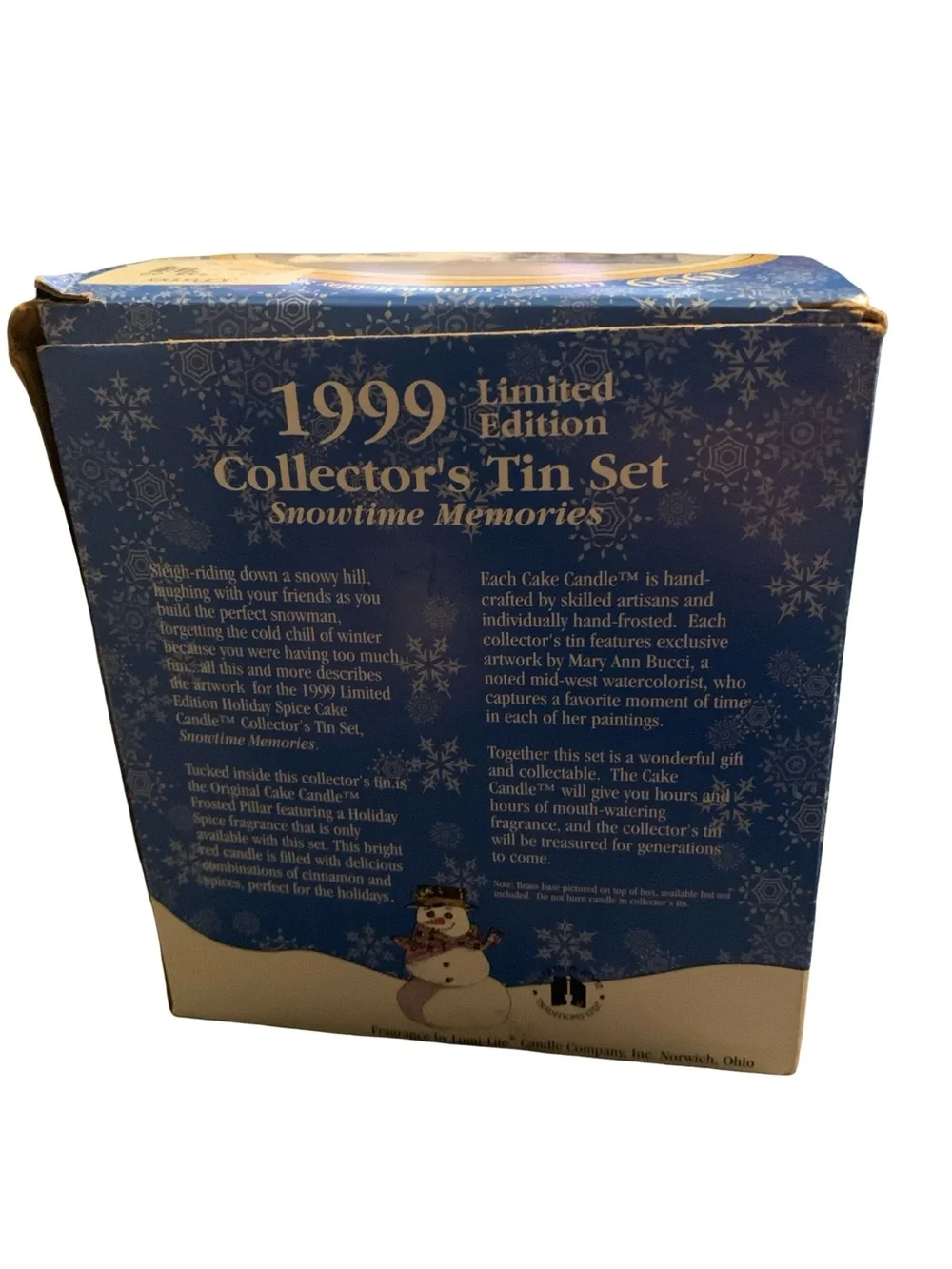 Vtg Hearth & Home 1999 Cake Candle Snow time Memories Collector Tin Set